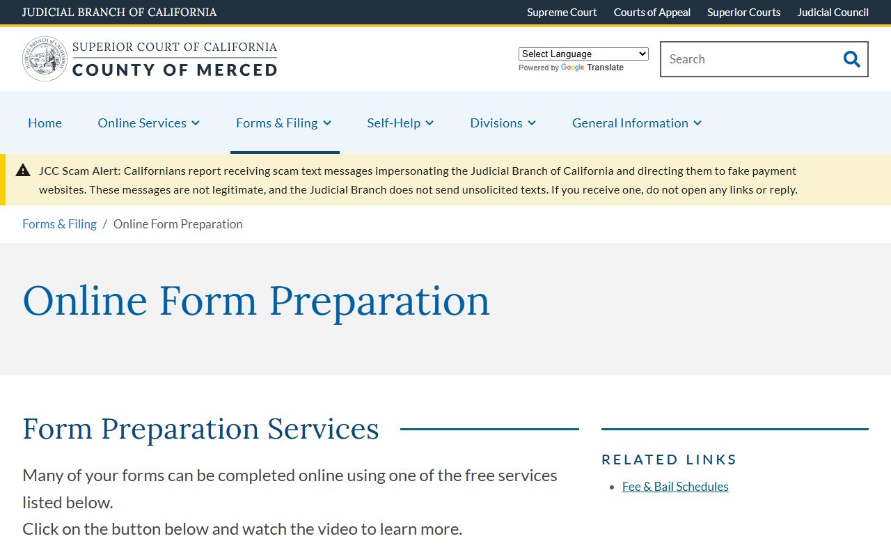 Merced Superior Court online form preparation