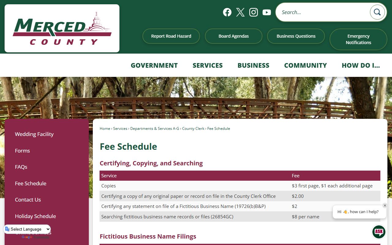 Merced County Clerk fee schedule