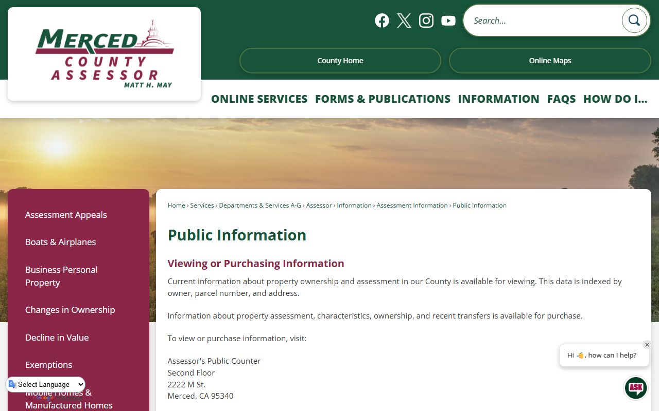 Merced County Assessor public information page for parcel records