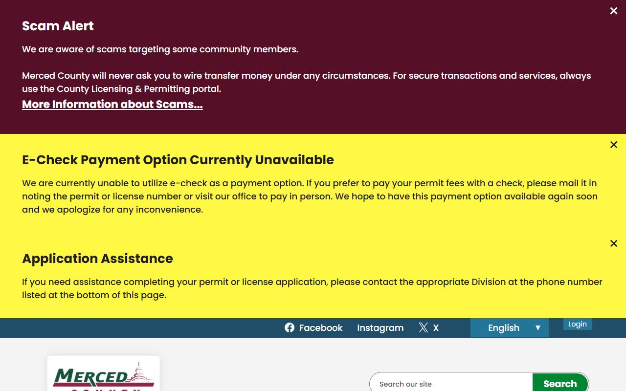 Merced County Community Development records and service request portal for permit files