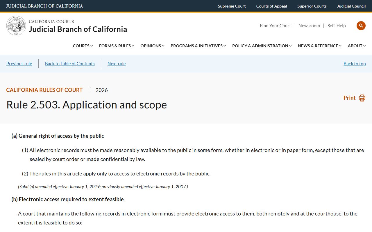 California Rule of Court 2.503 on remote access to Merced County court records