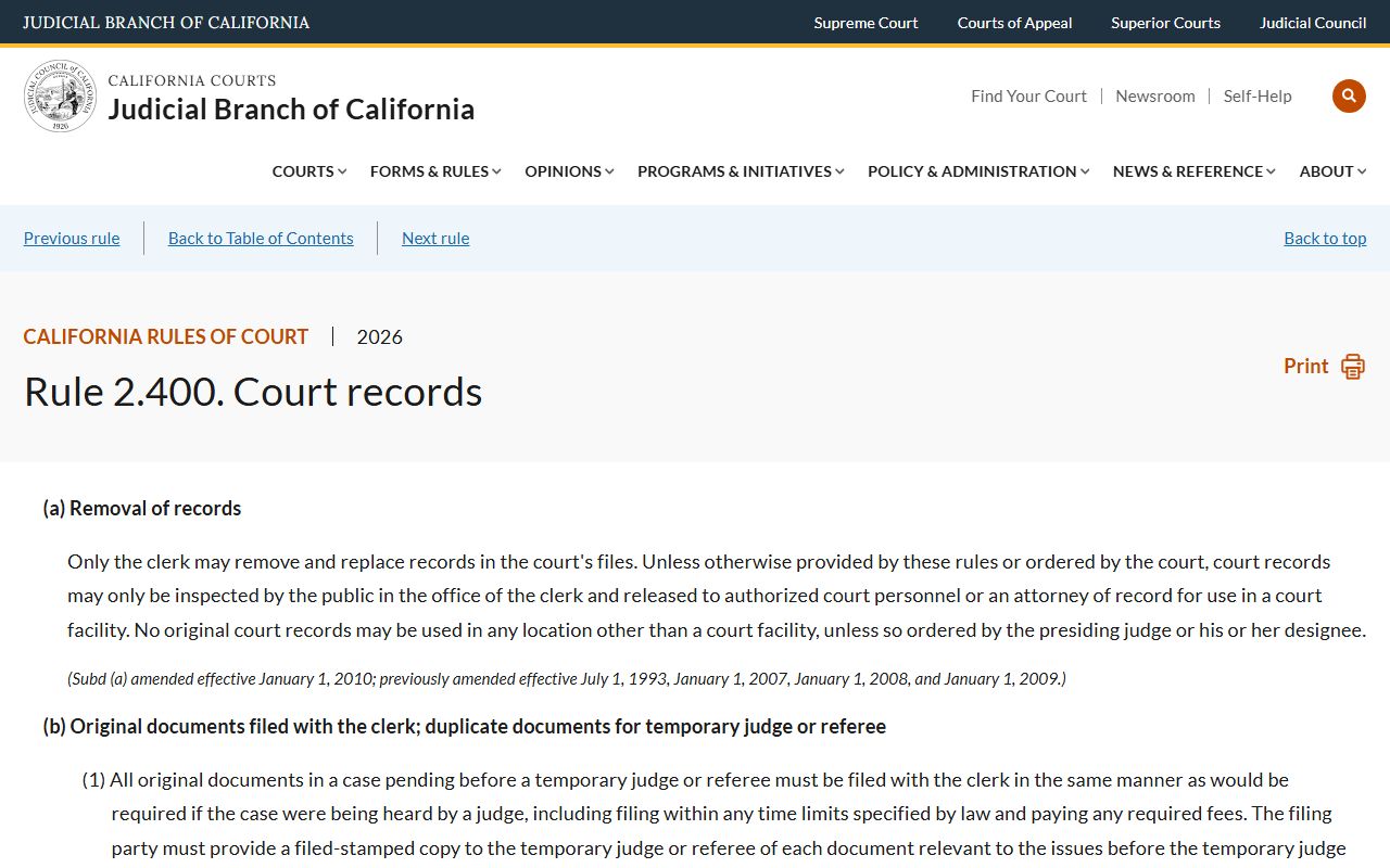 California Rule of Court 2.400 defining Merced County court records access