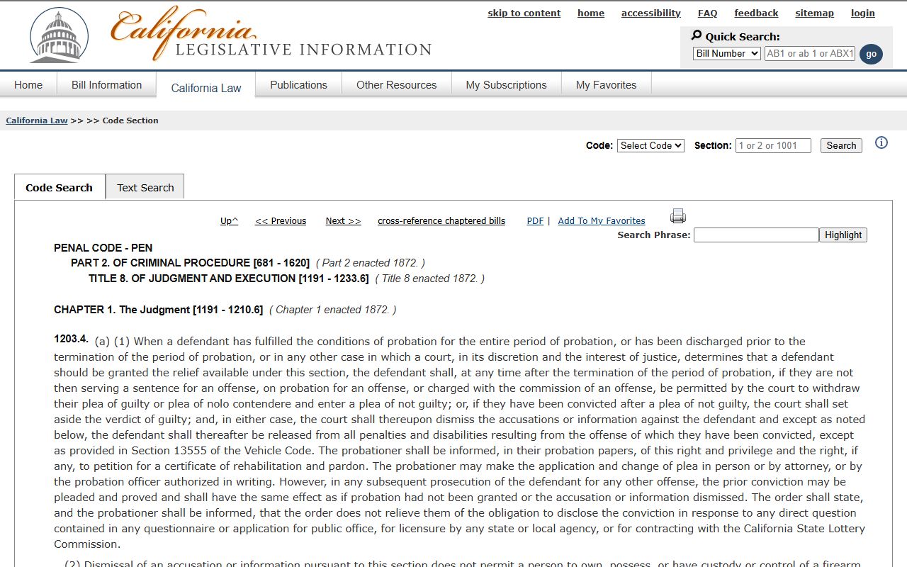 California Penal Code 1203.4 page for Merced County criminal record dismissal