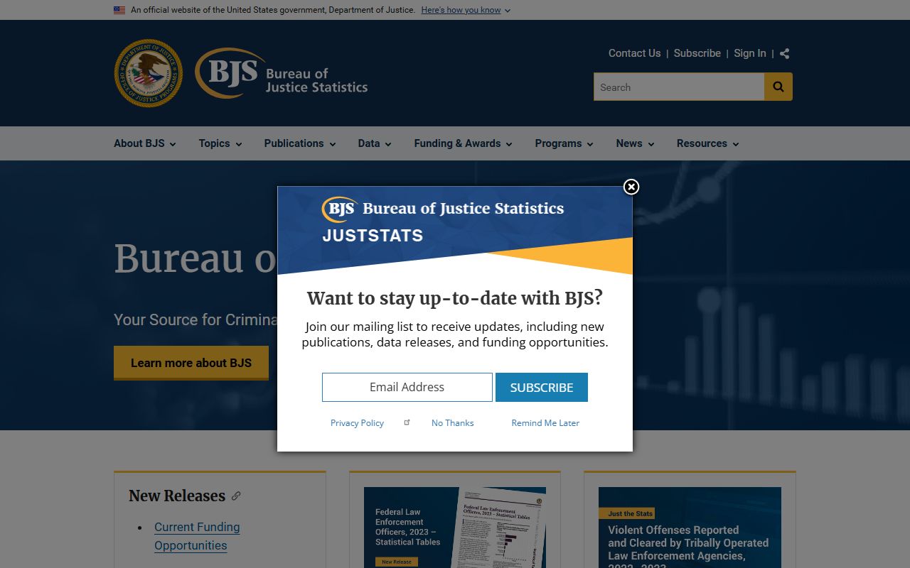 Bureau of Justice Statistics home page used for Merced County jail population context