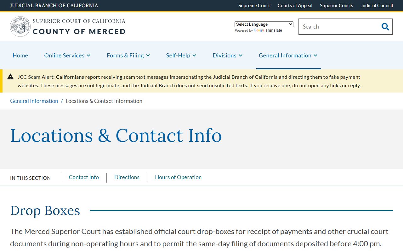 Merced County Court locations and contact information page