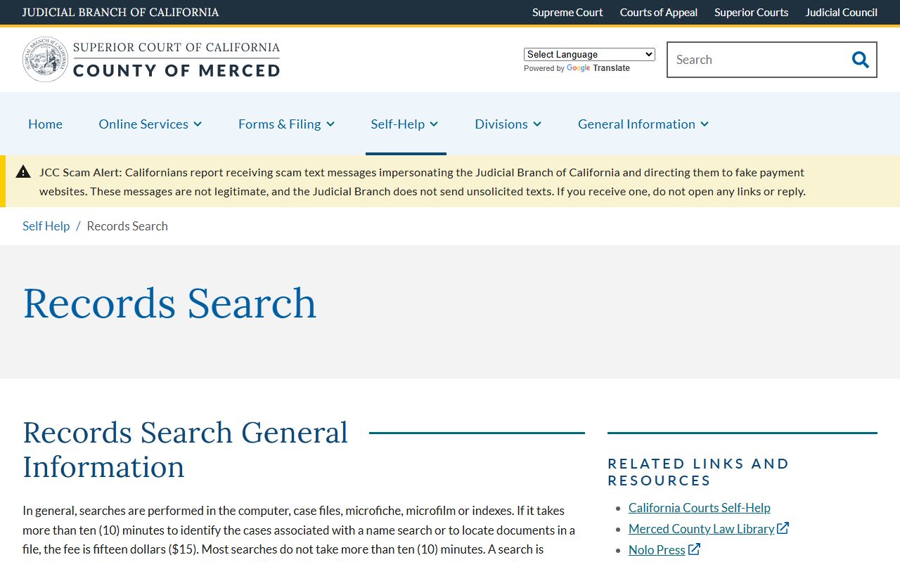 Merced County Court records search instructions for public access