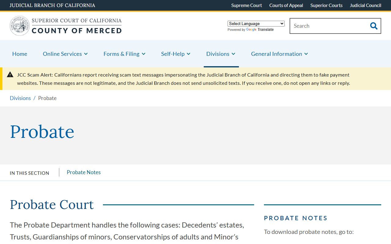 Merced Superior Court Probate Division page